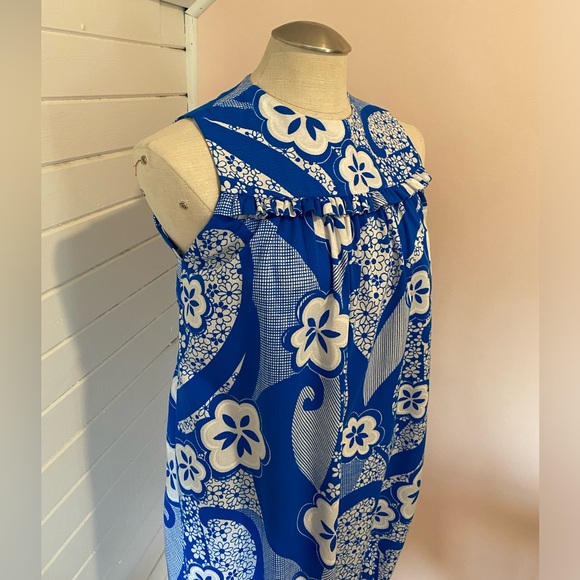 ‘Likeke’ Vintage Hawaiian Dress, 1960s, Royal Blue, White, Size Small - Picture 2 of 9